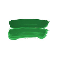 Two vibrant green paint brush strokes create a dynamic horizontal abstract design isolated on a clean white background.