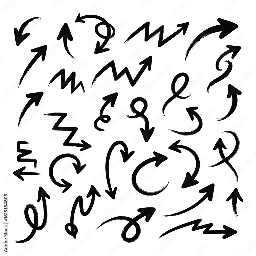 Aufkleber vector art of a variety of handdrawn black arrows and pointers in different styles on a white backgr