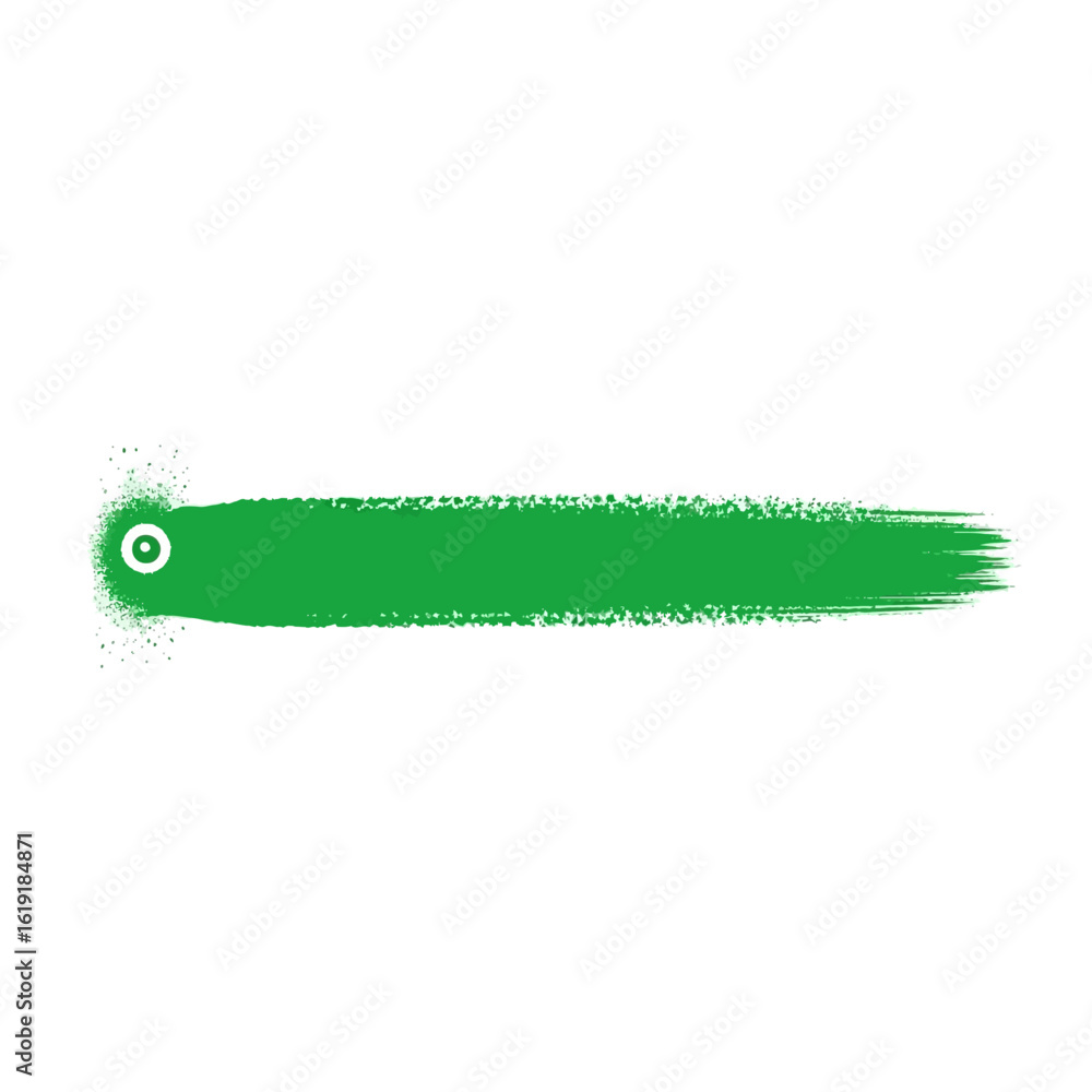Poster vibrant green textured brush stroke with an abstract circular design element and paint splatters on 