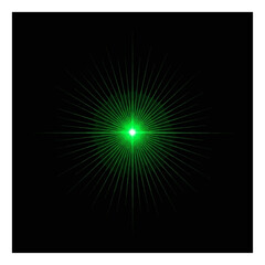 Vibrant green light source radiating sharp, intricate rays and beams against a deep black background, creating a dynamic starburst effect.
