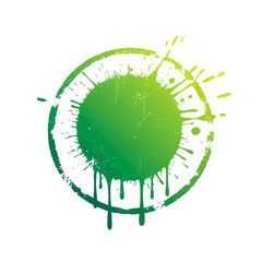 Vibrant green paint splatter forms a dynamic circular grunge design with artistic drips and distressed textures