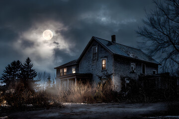Fototapeta premium Old mystic haunted house in moonlight