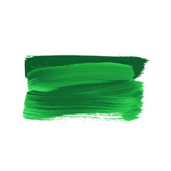 Vibrant green textured paint brush stroke creating an artistic abstract element on a clean white background.