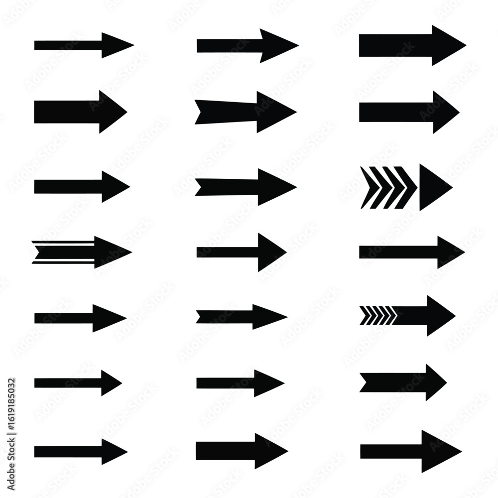 Poster vector art of a collection of various black arrows pointing in different directions on a white backg