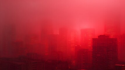 Fototapeta premium City skyline shrouded in a crimson mist.