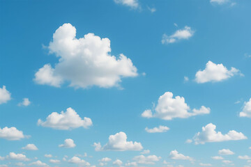 Obraz premium Vibrant blue sky with fluffy white cumulus clouds on a sunny day