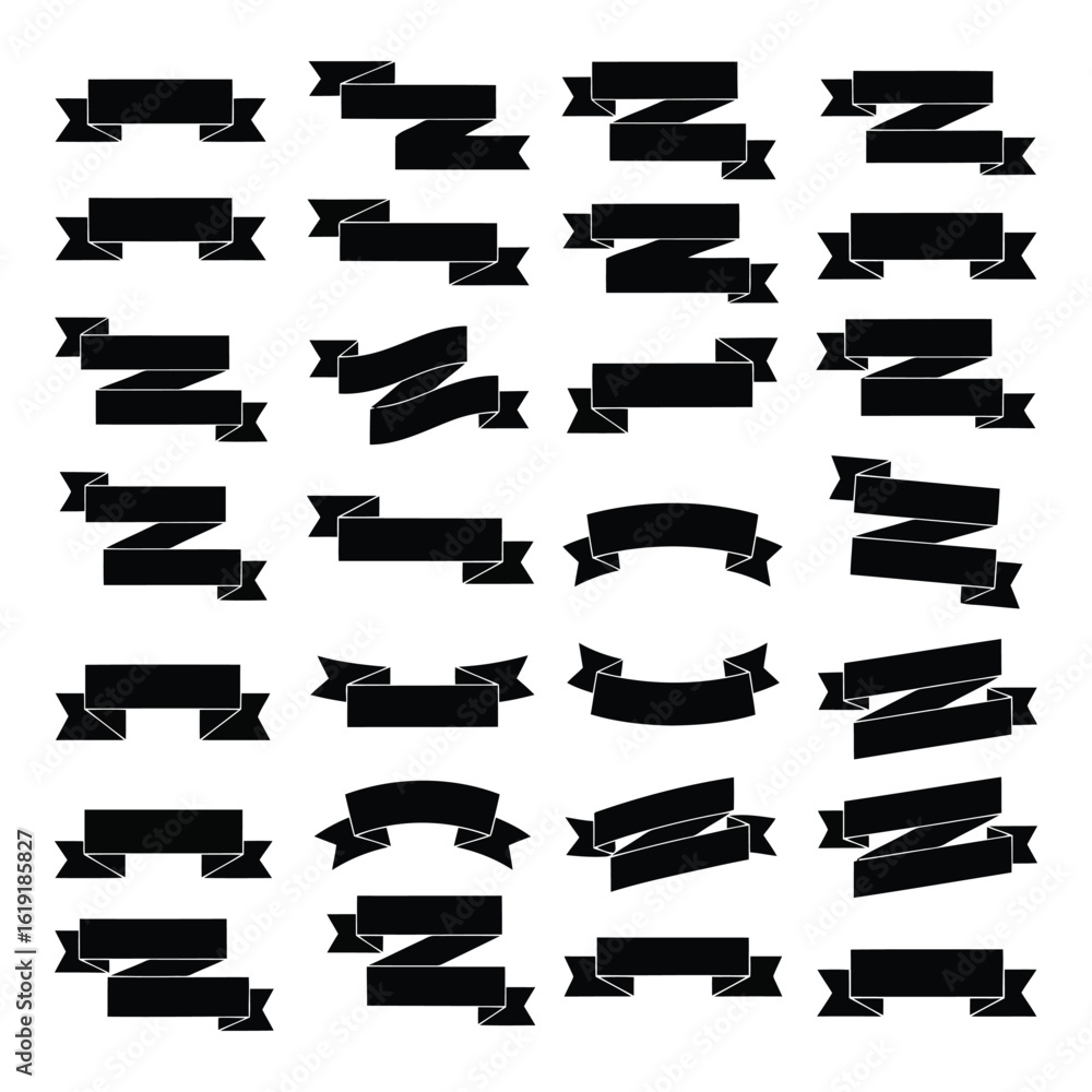 Poster vector art of a collection of black ribbon and banner shapes for text and design elements
