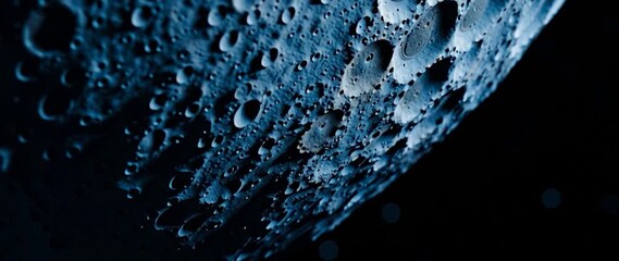 Anamorphic video Blue Moon Surface with Craters. Perfect for projects related to space, astronomy, science fiction, exploration, and the cosmos - Powered by Adobe