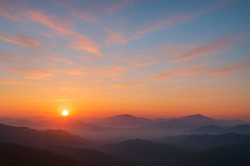 Vibrant sunset over a calm ocean with soft pastel clouds