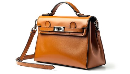 Stylish luxury leather handbag on white background with fashion accessory concept.