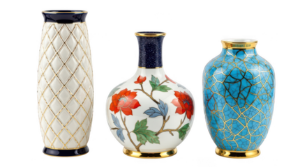 Decorative vases ceramic porcelain art isolated on transparent background