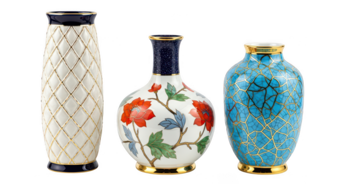 Decorative vases ceramic porcelain art isolated on transparent background