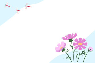 ピンクのコスモスと青空の風景イラスト素材 © OrangeEtFille