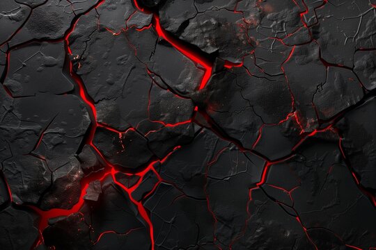 Dark lava cracked texture background with glowing red cracks, minimal abstract background for product mockups.