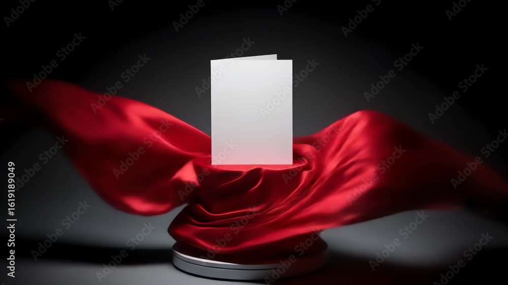 Poster generic objects on a pedestal draped with red fabric against a dark background lighting. artistic co