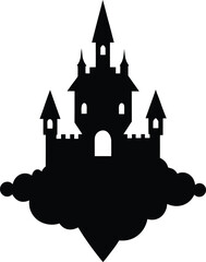 Obraz premium floating castle above clouds vector art illustration