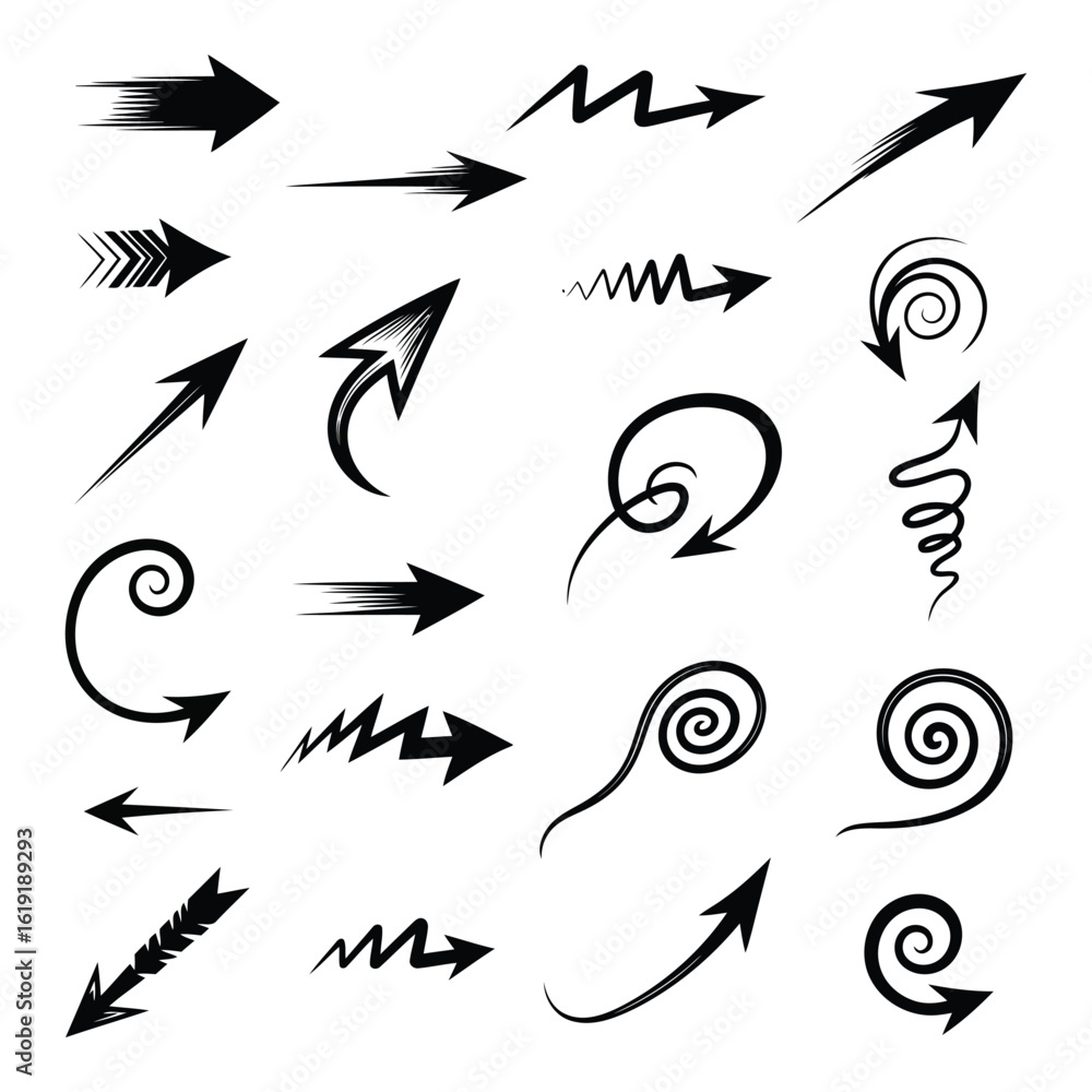 Aufkleber vector art of collection of diverse black arrows and pointers isolated on a white background