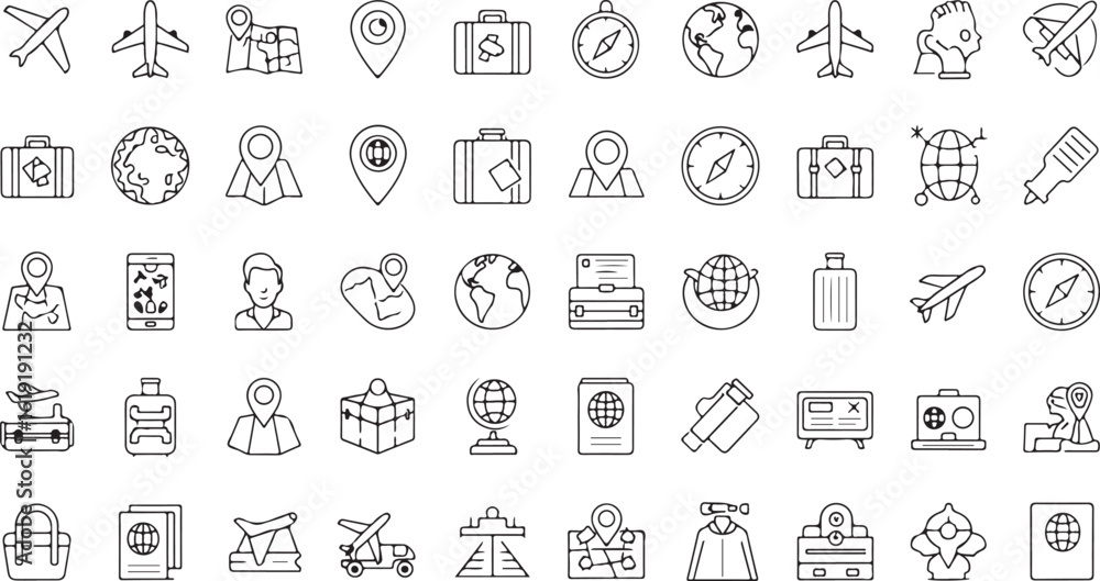Poster collection of hand drawn japanese kanji characters and symbols in a grid format isolated on transpar