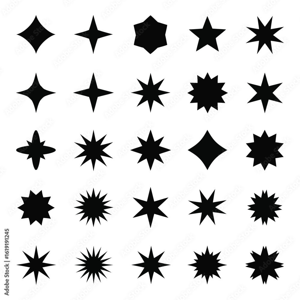 Poster vector art of collection of various star shapes and sparkles isolated on a white background