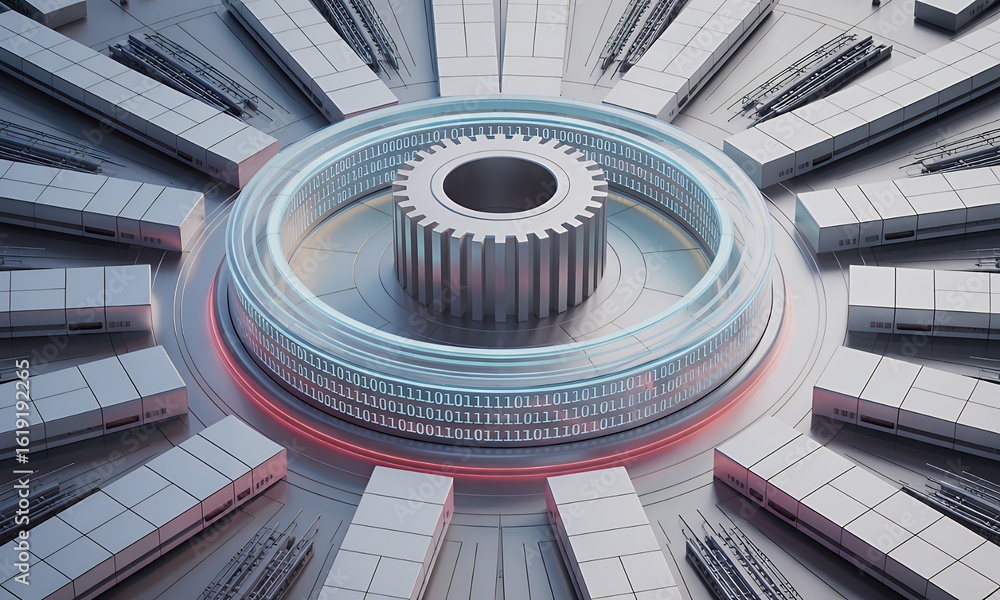 Aufkleber futuristic digital gear system with binary code