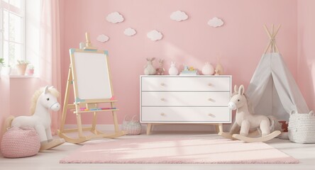 Playful Pink Nursery with Rocking Horses and a Teepee