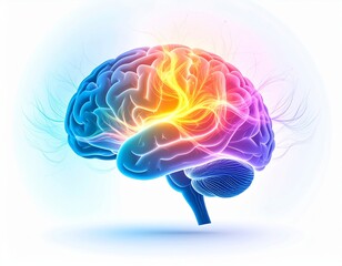Abstract Mental Health & Well-being: Calm Brain Silhouette & Flowing Light. Positive Thoughts & Emotional Balance