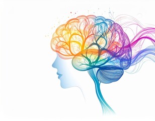 Abstract Mental Health & Well-being: Calm Brain Silhouette & Flowing Light. Positive Thoughts & Emotional Balance