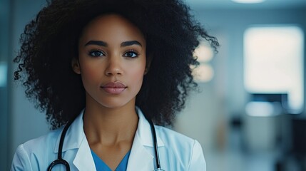 Confident African American doctor with a stethoscope ready to provide compassionate healthcare in a modern hospital for medical campaigns and wellness promotions