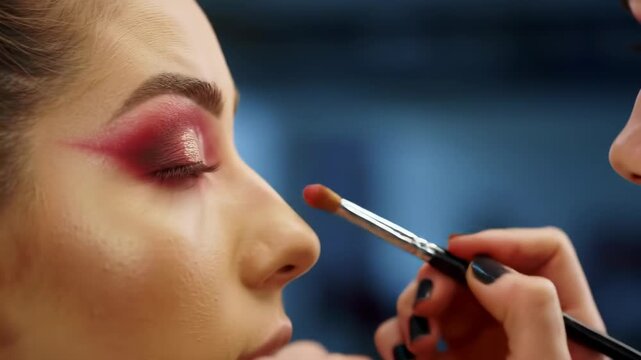 Close-up of makeup application on a woman's eye