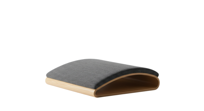 Wooden back bridge with gray cushion for stretching and spinal health isolated PNG with Transparent Background