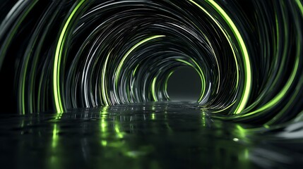 Abstract Neon Tunnel with Green Lights