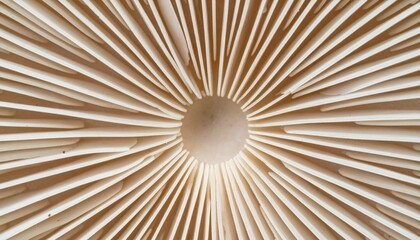 Abstract Macro of Mushroom Gills Radiating From Center in Beige Tones Creating Texture