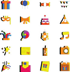 set of icons party happy birthday home