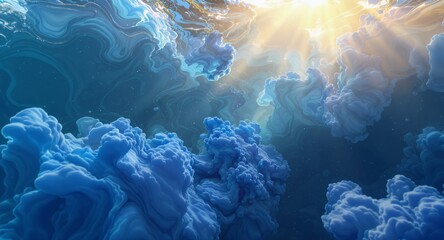Underwater Abstract Cloud Formation of Deep Blue Ink