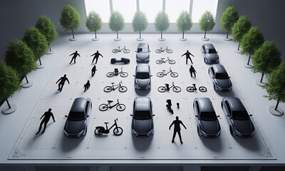 Urban Planning Model with Vehicles and People