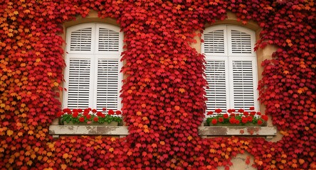 Vibrant Autumnal Vines Enveloping a White Window