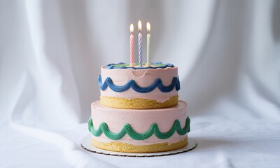 Vibrant Two-Tiered Birthday Cake with Colorful Candles