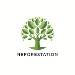 Obraz premium Stylized green tree logo with a rounded canopy of leaves, representing a reforestation concept.