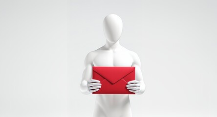 White Mannequin Holding a Red Envelope