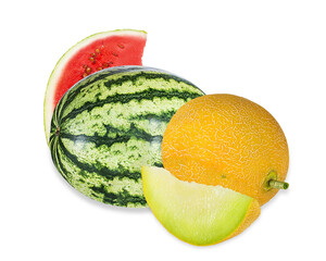fresh watermelon and melon on transparent background