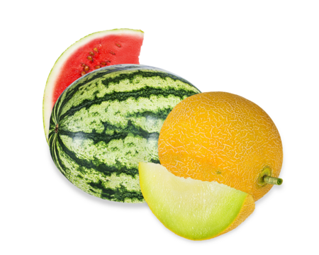 fresh watermelon and melon on transparent background