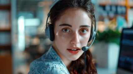 A young adult woman with headphones, focused on her work or music, conveying a sense of professionalism and engagement.