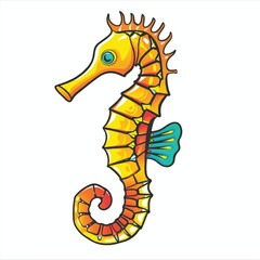 Fototapeta premium Cartoon Seahorse with Yellow Body Orange Accents and Blue Fin
