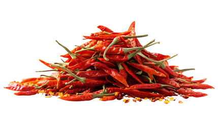Naklejka premium Dried red chili peppers spice pile black background
