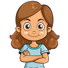 Obraz premium Cartoon Girl with a Friendly Smile and Crossed Arms