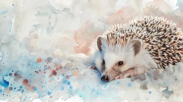 An adorable hedgehog is captured in a moment of peaceful slumber. The  features a close-up view with the animal's soft fur and spines prominently displayed.
