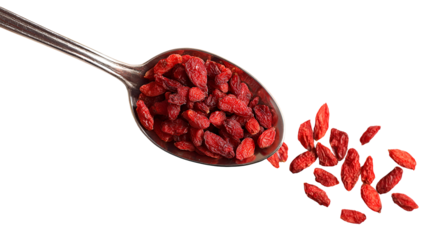 Red Goji Berries on a Silver Spoon Black Background
