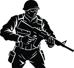 Fototapeta premium Clipart of a combat soldier silhouette vector for military artwork and design inspiration