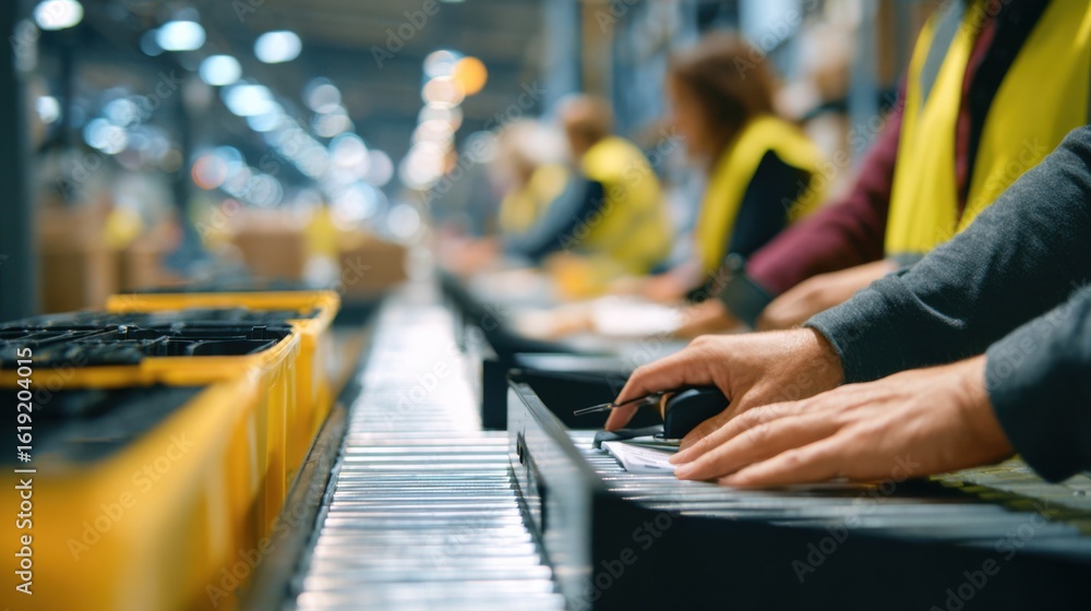 Poster medium shot showing hands scanning barcodes on returned items for quality assessment at a reverse lo