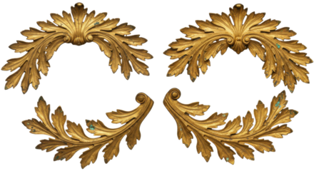 Golden decorative foliage flourish elements for design isolated PNG with Transparent Background